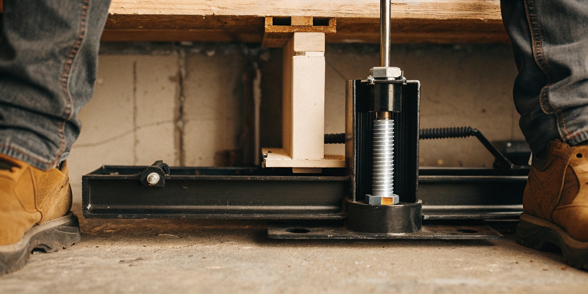 A screw jack correctly positioned under a vehicle with a jack stand placed nearby for safety.