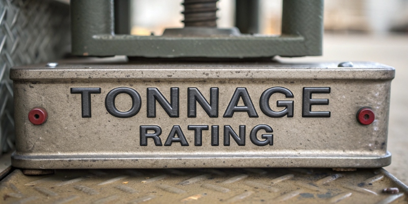 Hydraulic Jack Capacity Label A close-up shot of the tonnage rating stamped or labeled on a hydraulic jack.